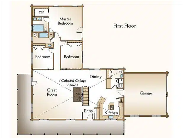 One story log house floor plan