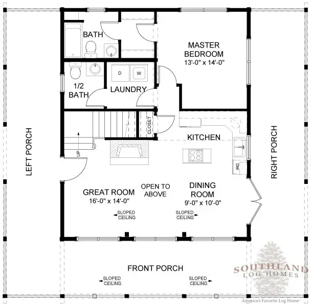 Log home with wraparound porch floor plan