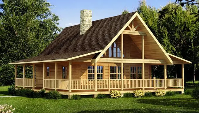 Log home with wraparound porch