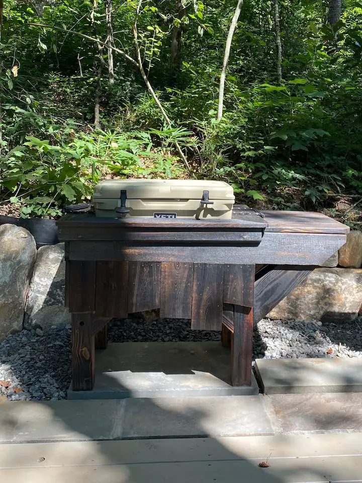 Yeti cooler trimmed in Shou Sugi bam for your beverage needs. 