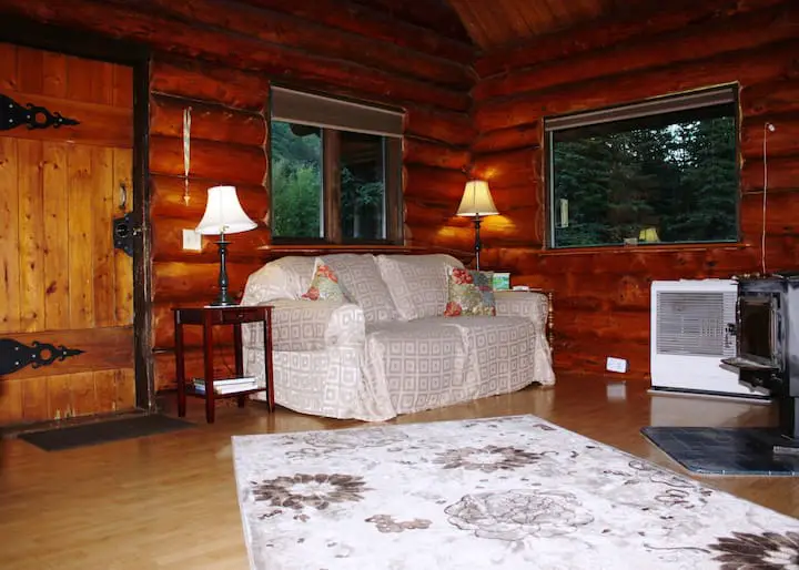 Living room of the log cabin.