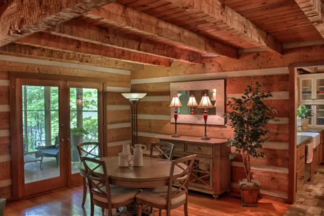 Rustic log cabin inside