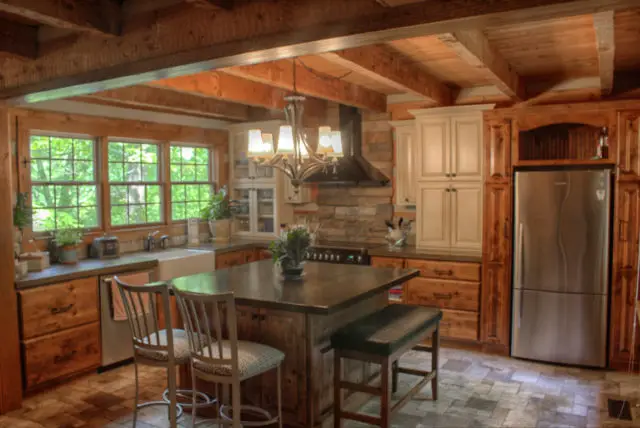 Rustic log cabin kitchen